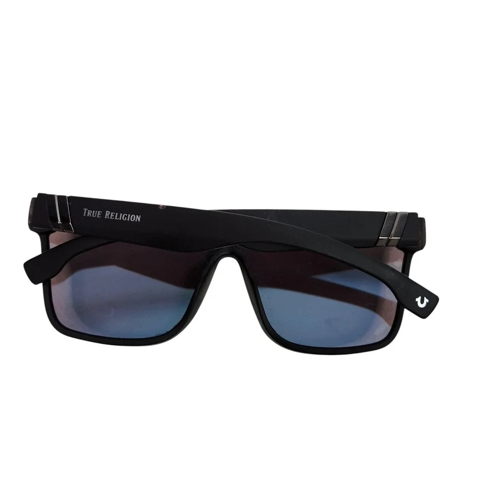 TRUE RELIGION Sunglasses Mens Black Blue Shield Mirrored Reflective TRM1799
